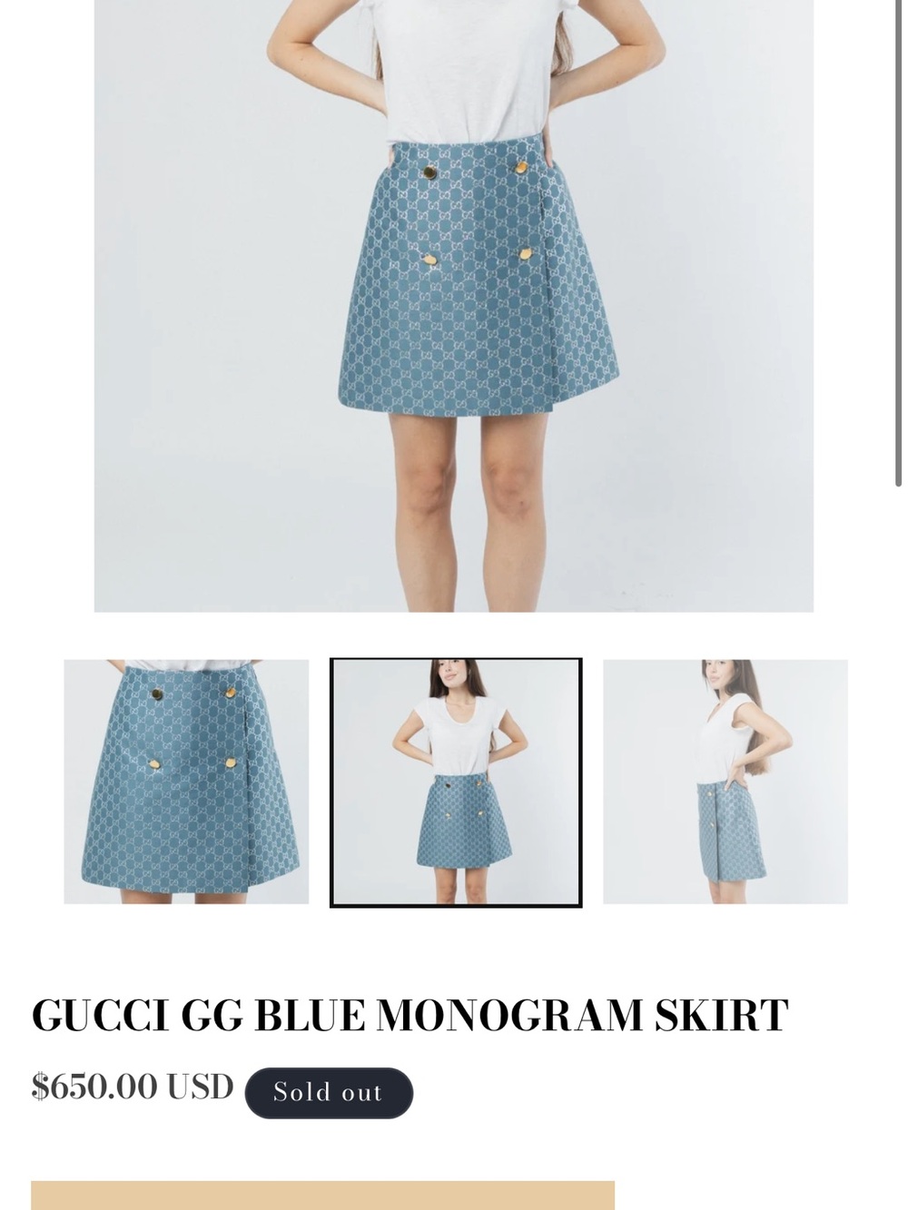 Gucci Blue GG Monogram Mini Skirt with Gold Buttons - Picture 2 of 5